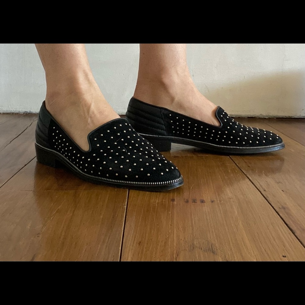 COPY - Black Suede and Leather Brass Studded Kooples Loafers Size 39
